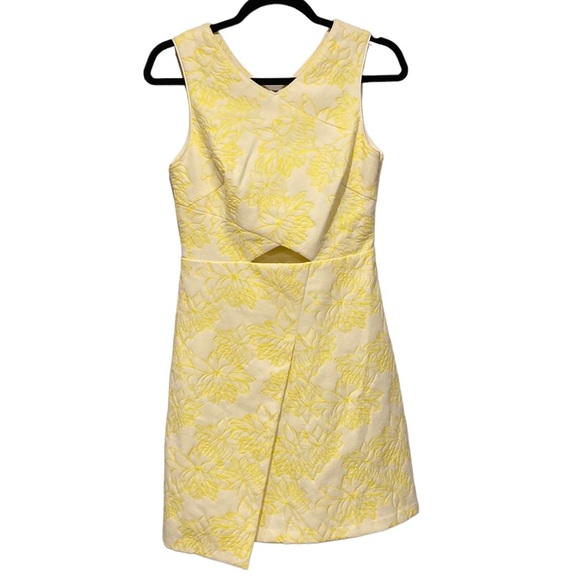 Shoshanna Yellow Floral Faux Wrap Cut Out Mini Dress Size 4 - Picture 1 of 8
